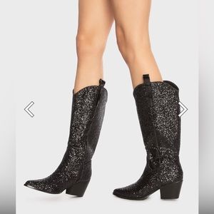 Privileged Black Venice Glitter Cowboy Boots Size 7